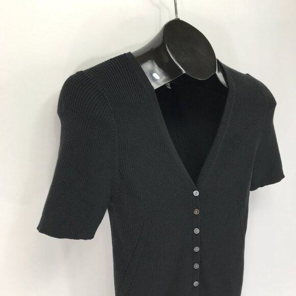 Moth by Anthropologie Rib Knit Button Up Top Women's Large Black Stretch Casual - Picture 4 of 9